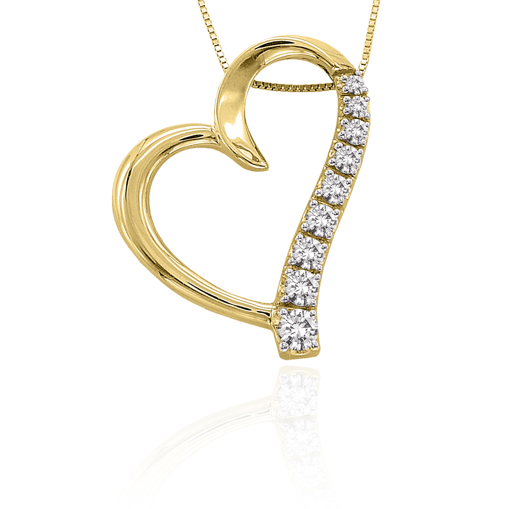Katarina 14K Yellow Gold 1/4 ct. Graduating Diamond Heart Pendant with Chain
