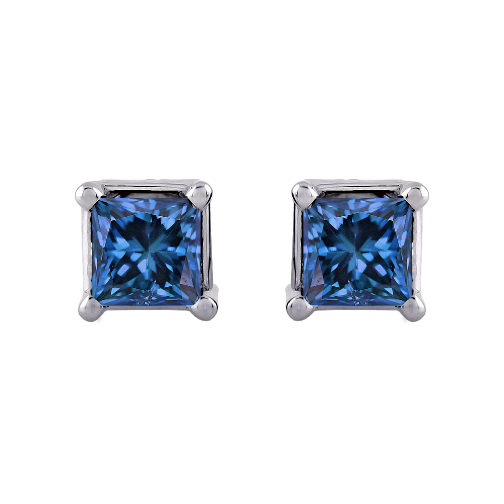 Katarina 1/4 ct. Blue - I1 Princess Cut Diamond Earring Studs in 14K White Gold