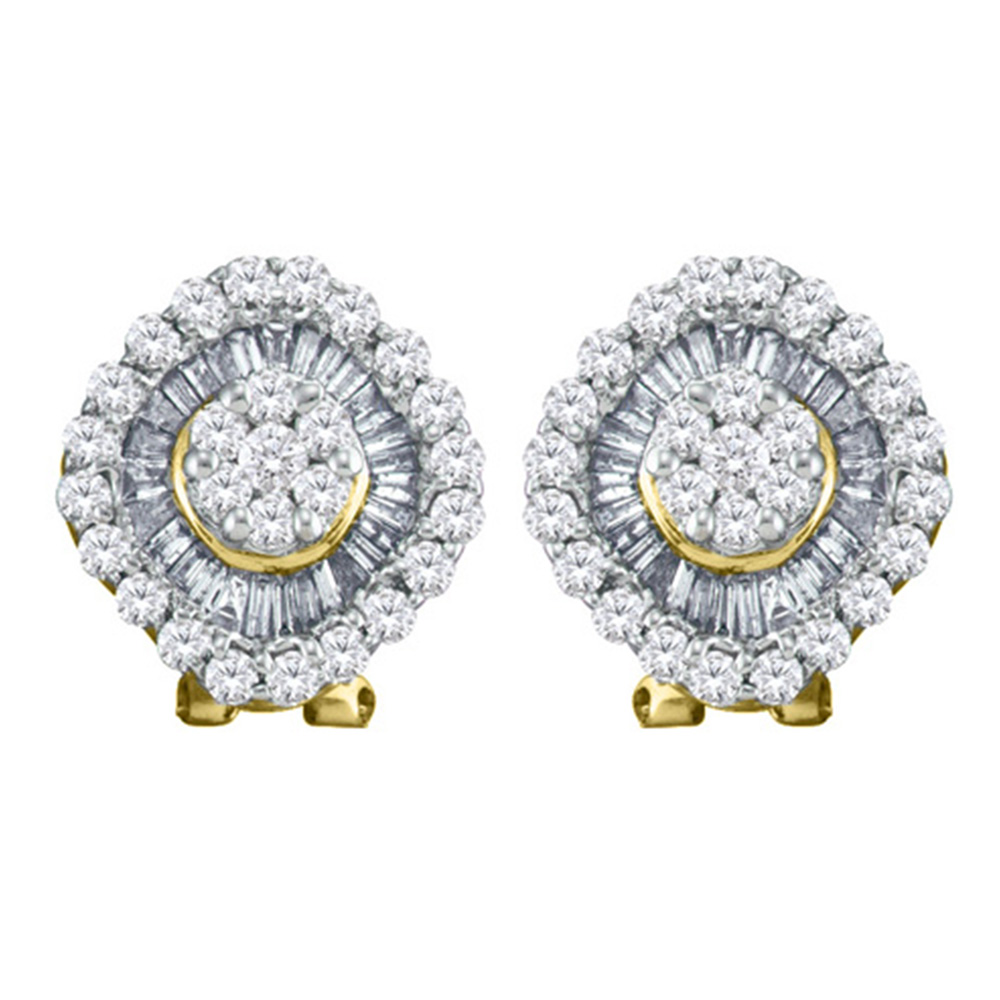 Katarina 14K Yellow Gold 1 3/8 ct. Round and Baguette Cut Diamond Floral Earrings