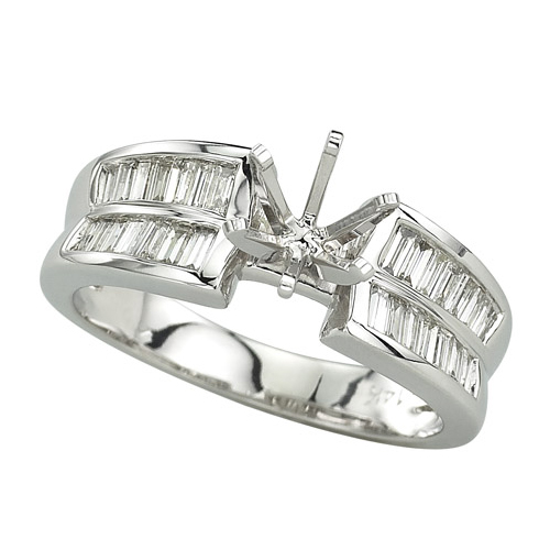 Katarina 14K White Gold 1/2 ct. Baguette Cut Diamond Semi Mount Engagement Ring