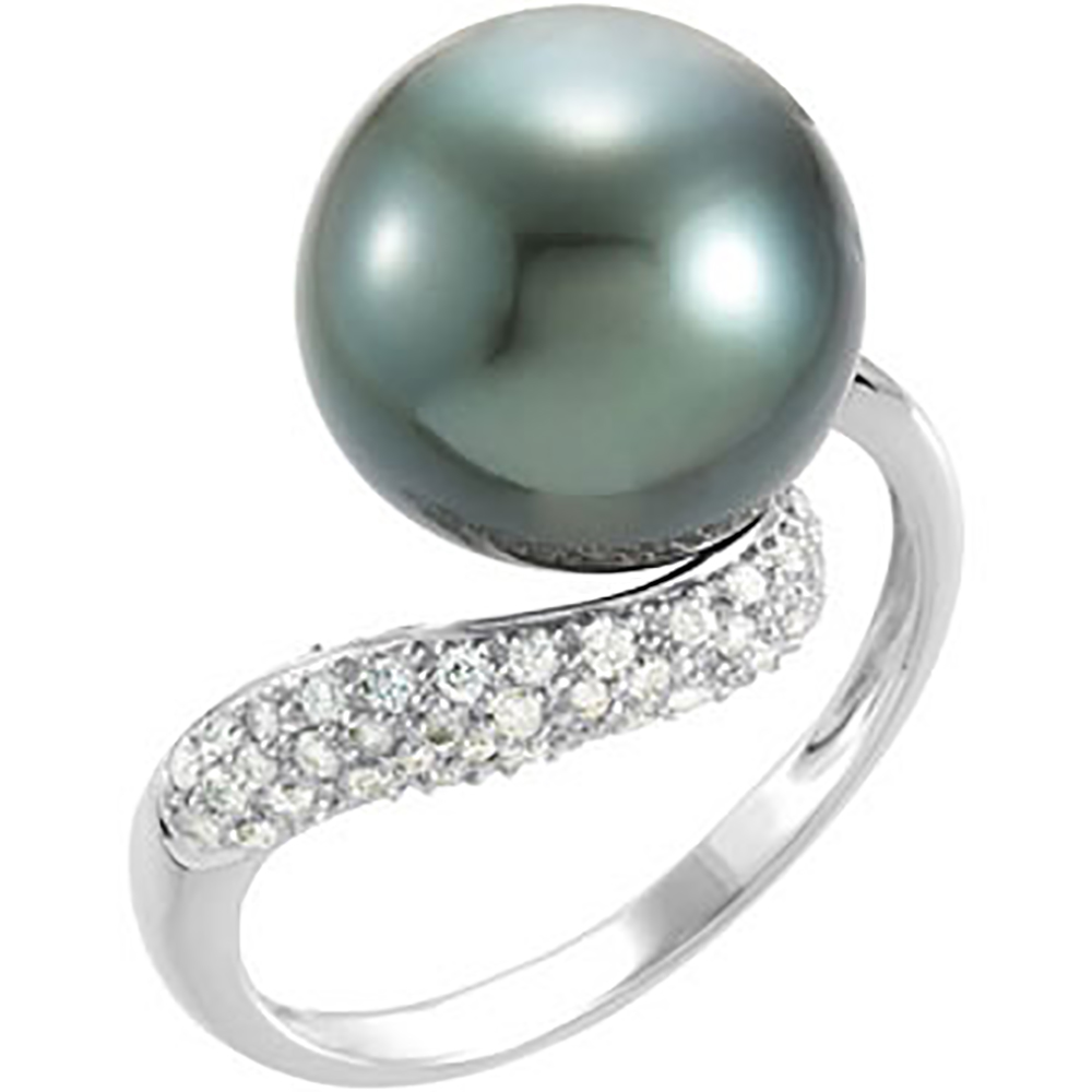 Katarina 14K White Gold 1/3 ct. Diamond and 12 MM Tahitian Cultured Gray Pearl Ring