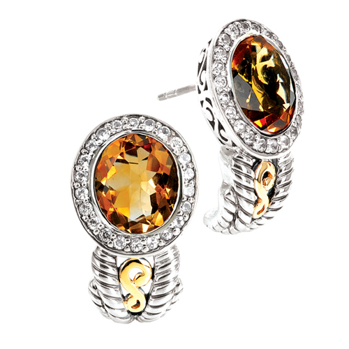 Katarina 14K Yellow Gold and Sterling Silver White Topaz with Citrine Earrings