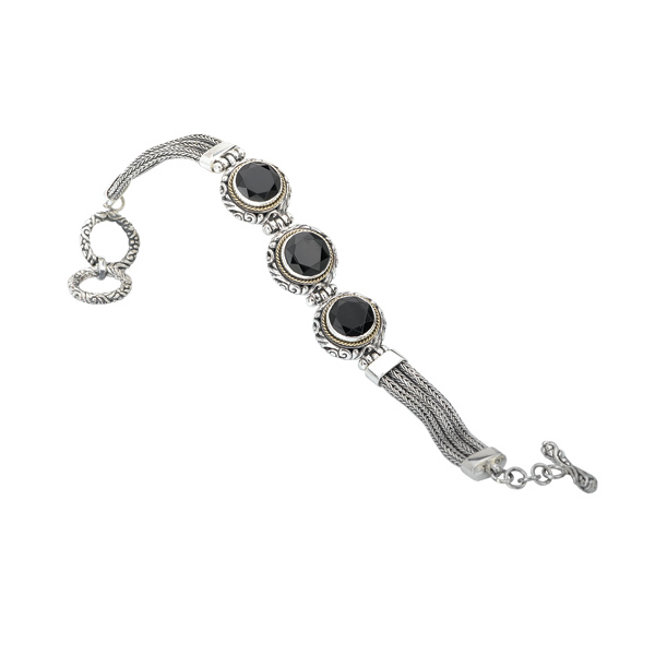 Katarina 18K Yellow Gold and Sterling Silver Faceted Black Onyx Bracelet -7.5