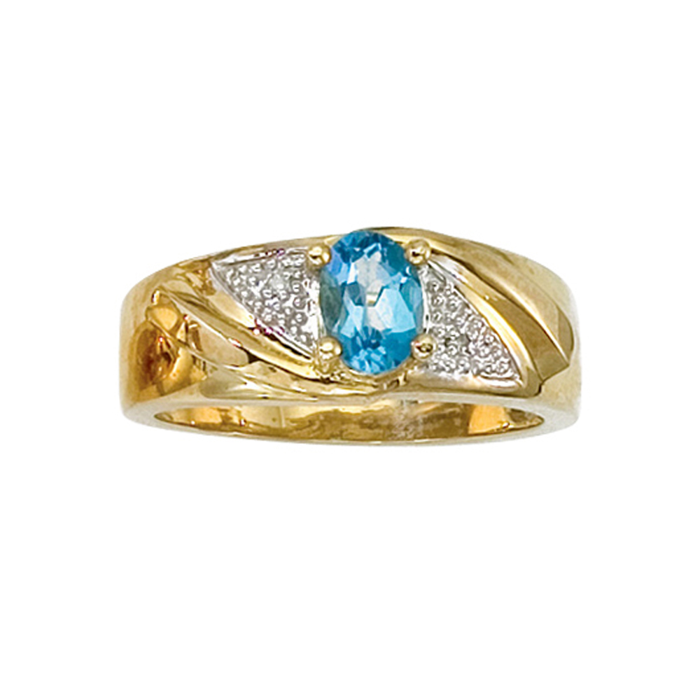 Katarina 14K Yellow Gold 0.01 ct. Diamond and 7 x 5 MM Oval Shaped Blue Topaz Men's Ring