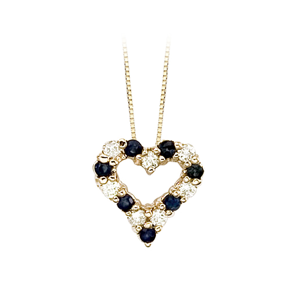 Katarina 14K Yellow/White Gold 1/2 ct. Diamond with Alternating 3/8 ct. Sapphire Heart Pendant with Chain