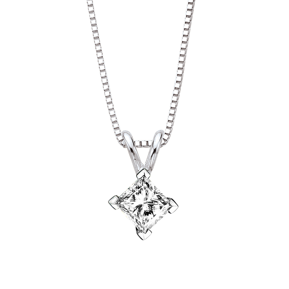 Katarina 14K White Gold 3/8 ct. Princess Cut Diamond Solitaire Pendant with Chain