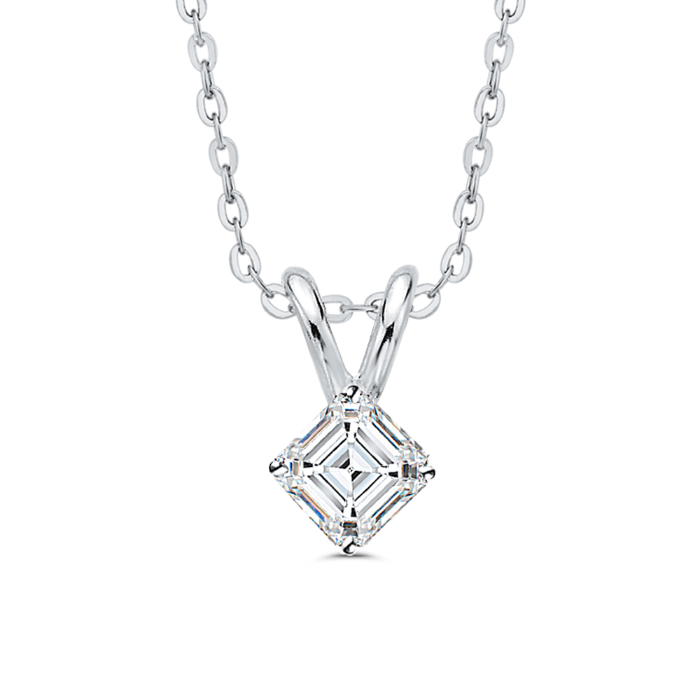 Katarina 0.91 ct. E - SI1 Asscher Cut Diamond Solitaire  Pendant with Chain (White or Yellow Gold)