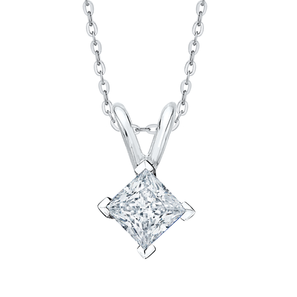 Katarina 1.25 ct. G - SI2 / I1 Princess Cut Diamond Solitaire  Pendant with Chain (White or Yellow Gold)