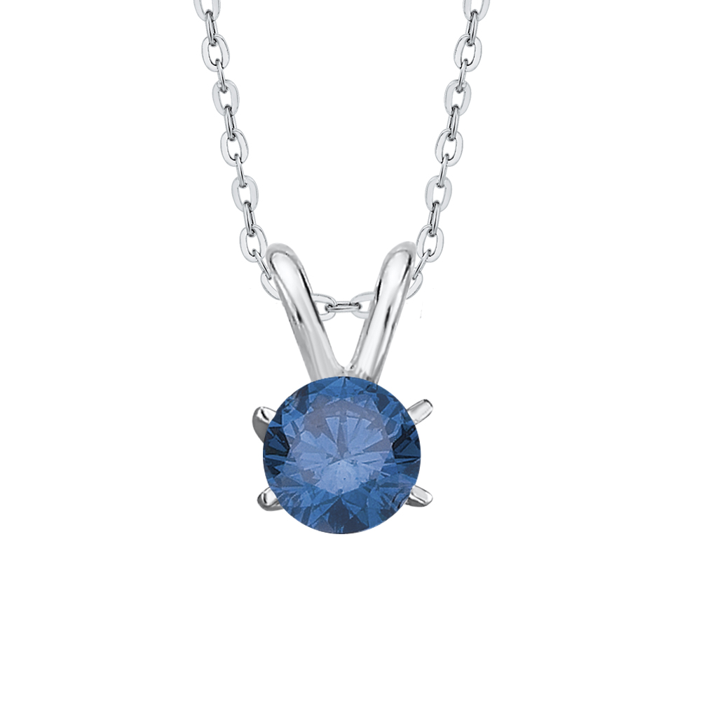 Katarina 0.95 ct. Blue - I1 Round Brilliant Cut Diamond Solitaire  Pendant with Chain (White or Yellow Gold)