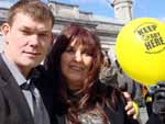 gary-janis-mayday_150.jpg Gary McKinnon and his mother Janis Sharp at the May Day Bank Holioday 2010 balloon release event event near the Houses of Parliament