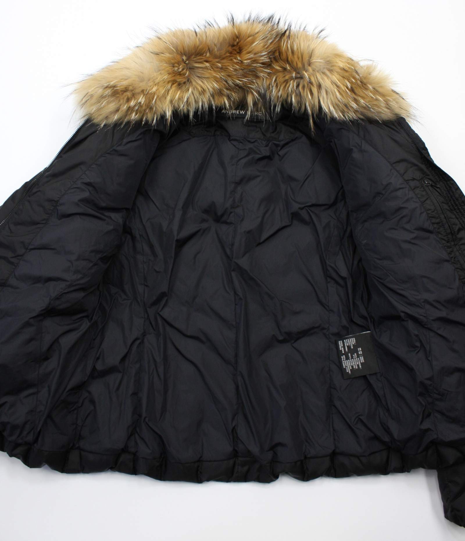 womens andrew marc goose down puffer quilted real fur trim